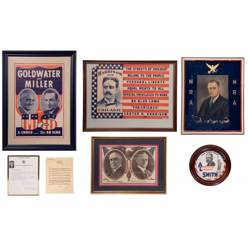 Appraisal: CAMPAIGN POSTER ASSORTMENT items including Warren G Harding Calvin Coolidge