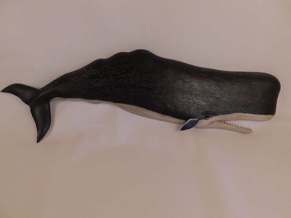 Appraisal: BECKENHAUPT CARVED WOOD WHALE Black and white carved and painted