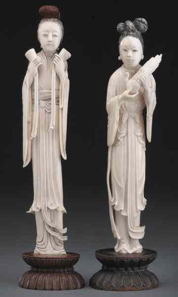 Appraisal: Pr Chinese Qing carved ivory musicians International buyers should note