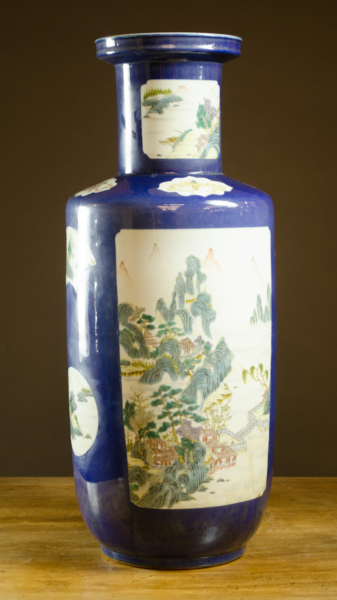 Appraisal: LARGE CHINESE FAMILLE ROSE PORCELAIN VASE featuring landscape reserves bordered