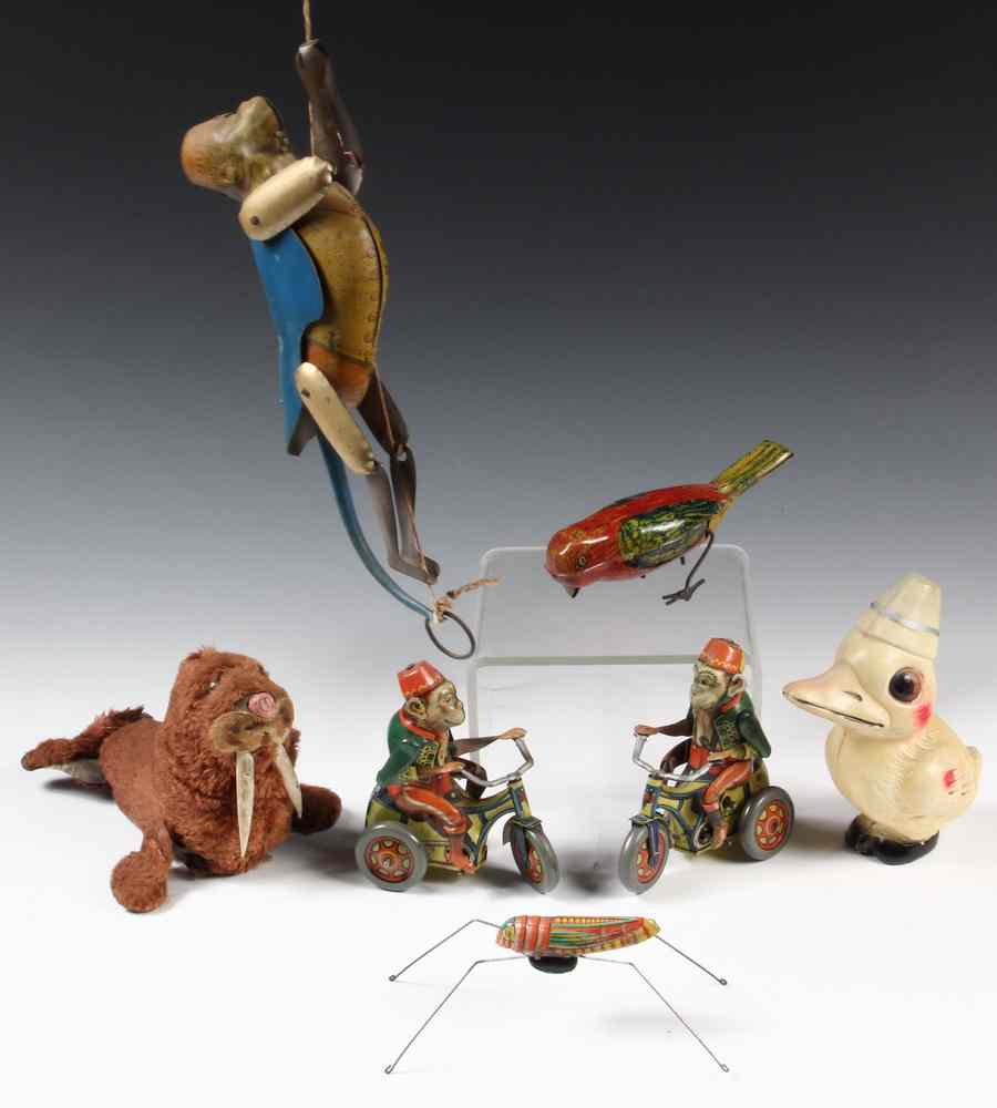 Appraisal: TIN OR CELLULOID TOY ANIMALS - Including Lindstrom Climbing Circus