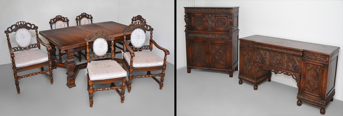 Appraisal: JACOBEAN STYLE CARVED OAK DINING SUITE piece to include TABLE