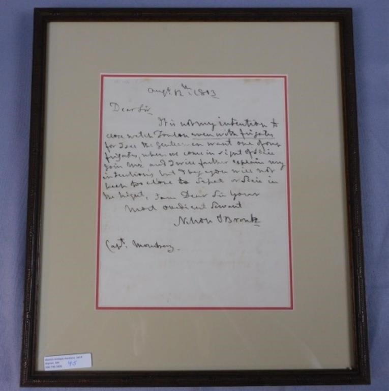 Appraisal: LORD HORATIO NELSON AUTOGRAPHED SIGNED LETTER dated August Signed Nelson