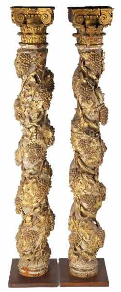 Appraisal: Pair of Rare Neapolitan Carved and Gilded Columns th century