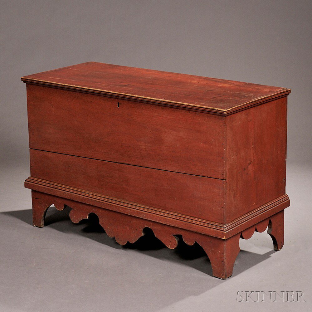 Appraisal: Red-stained Butternut Six-board Chest New England early th century the