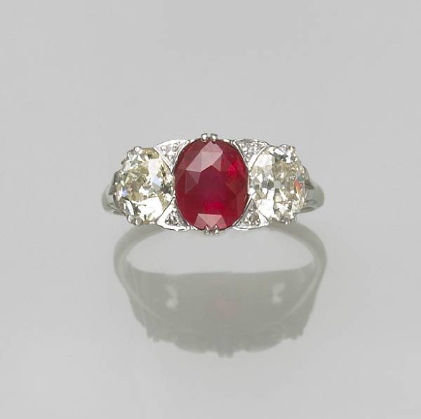 Appraisal: A ruby diamond and k white gold ring ruby weighing