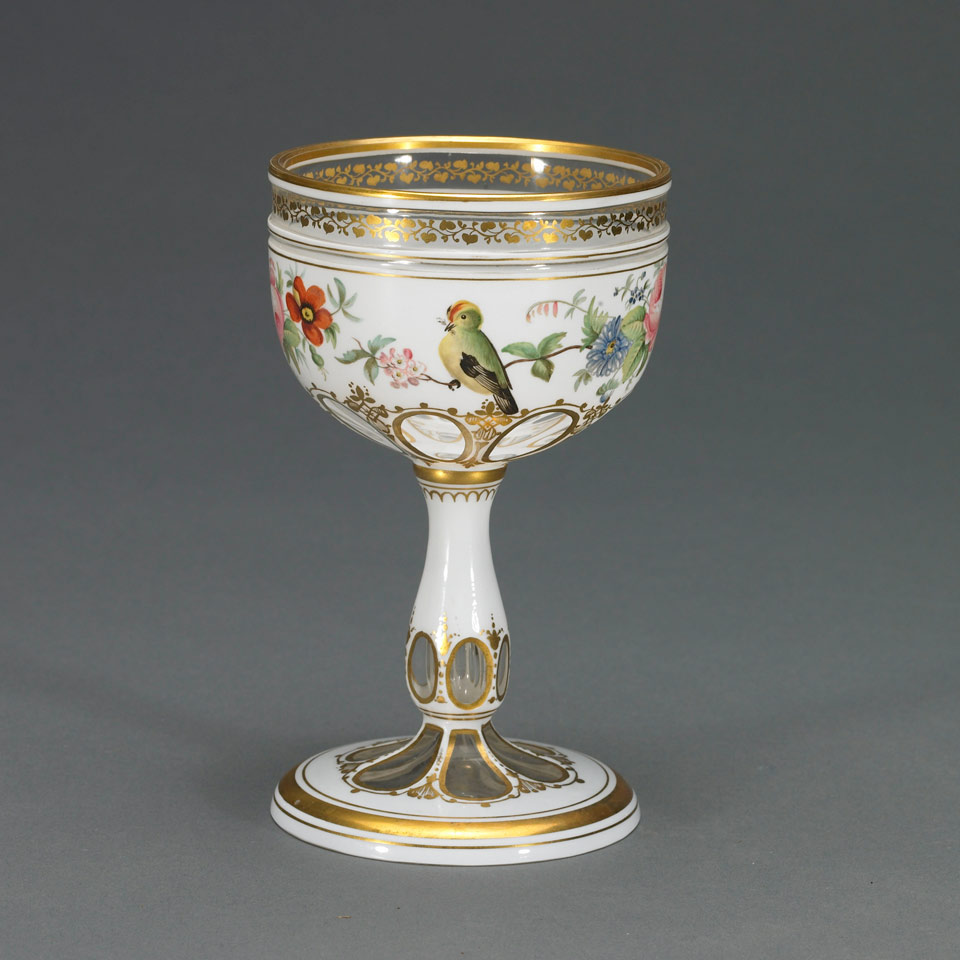 Appraisal: Bohemian Overlaid Cut and Enameled Glass Goblet late th century