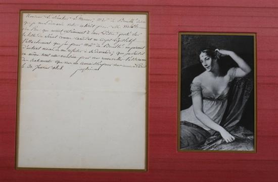 Appraisal: JOSEPHINE LETTER SIGNED As Empress of the French dated janvier