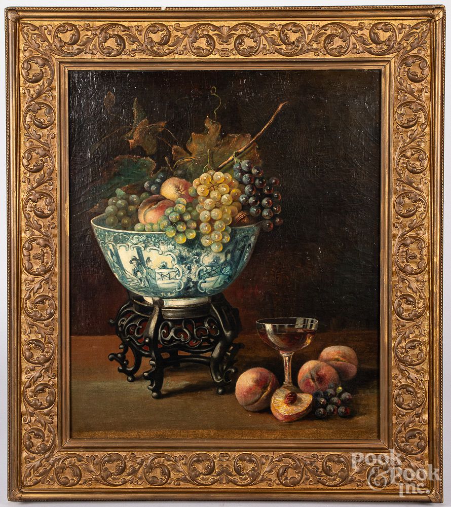 Appraisal: Continental oil on canvas still life with fruit Continental oil