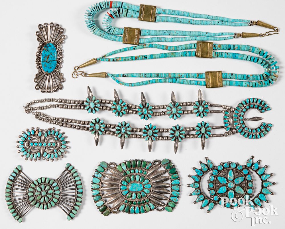 Appraisal: Native American Indian silver and tuquoise jewelry Collection of Native