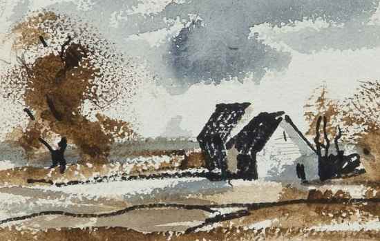 Appraisal: Rowland Hilder OBE PRI - Farm Buildings watercolour and ink