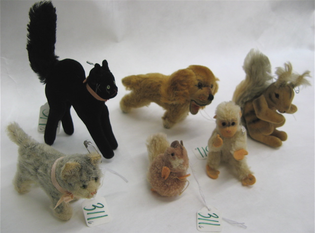 Appraisal: SIX GERMAN STEIFF STUFFED ANIMALS Black Cat velvet body mohair