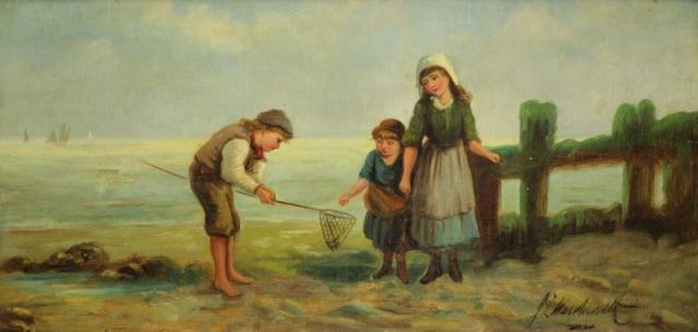 Appraisal: WARDLEWORTH Jack L Oil on Canvas Fishing on theShore Signed