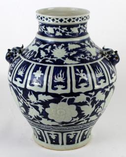 Appraisal: Chinese blue and white urn Chinese blue and white urn