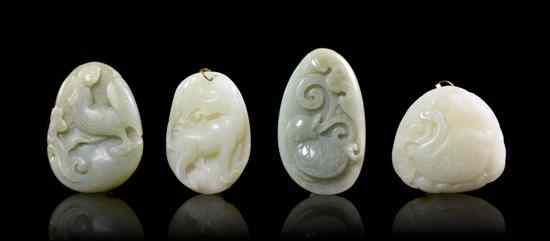 Appraisal: Four Carved Jade Pebbles th century comprising a rooster a