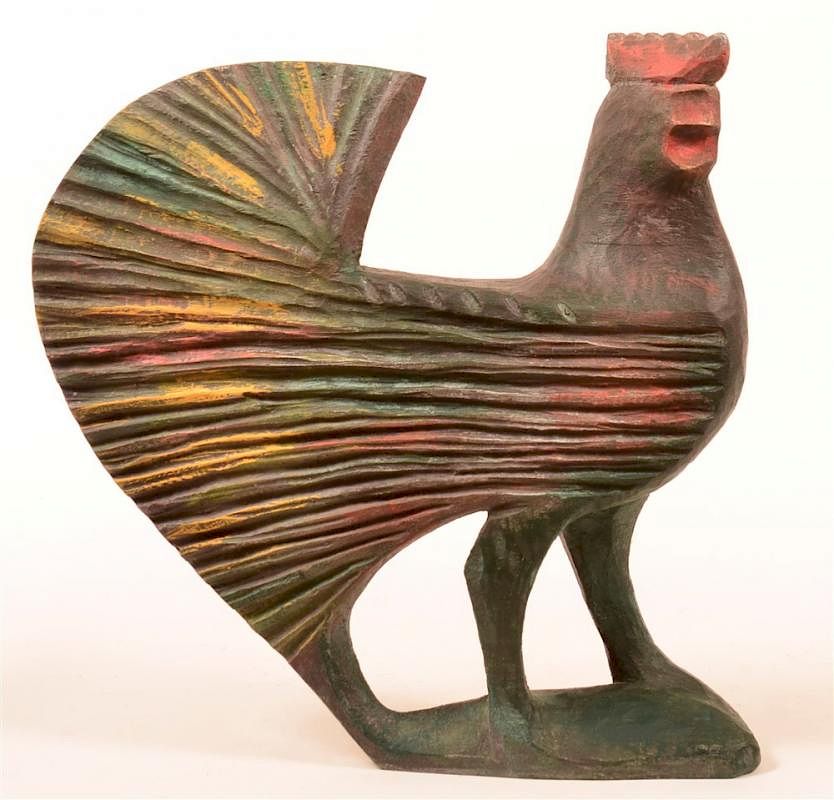 Appraisal: Collis Germanic Style Carved Large Folk Rooster Keith T Collis