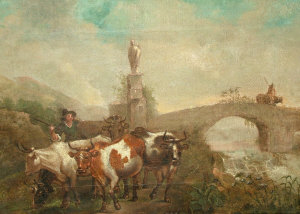 Appraisal: Flemish School th century- Drover and cattle by a stone