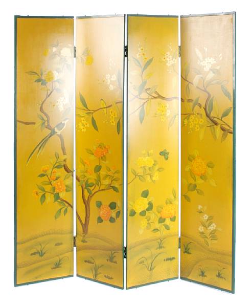 Appraisal: A four panel paint decorated screen height of each panel