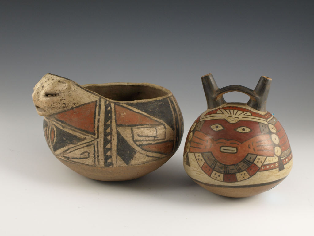 Appraisal: Two Pre-Columbian Style Effigy Pots the first high has twin