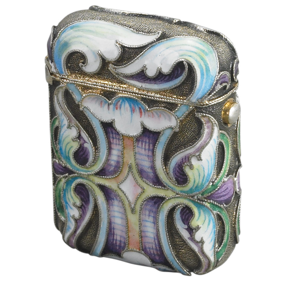 Appraisal: Russian Silver-Gilt and Cloisonn Enamel Vesta Case c height x