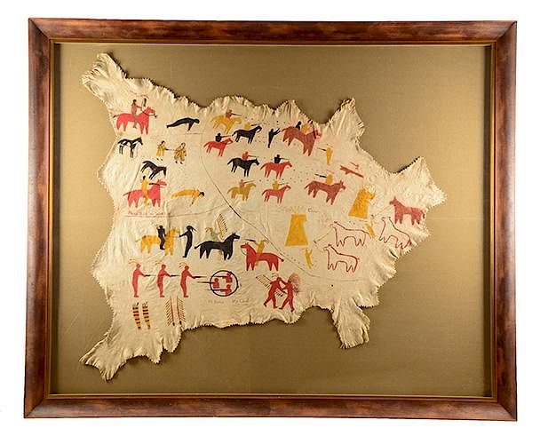 Appraisal: Framed Animal Hide Said to have been painted by Wades