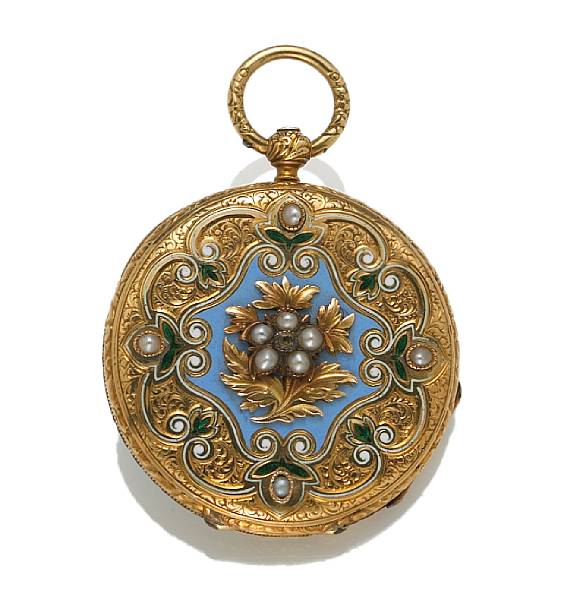 Appraisal: An enamel seed pearl and eighteen karat gold pocketwatch Vacheron