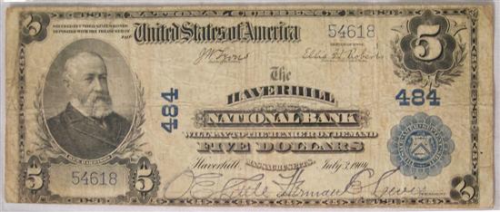 Appraisal: CURRENCY Large Size National Bank Note of the Haverhill MA