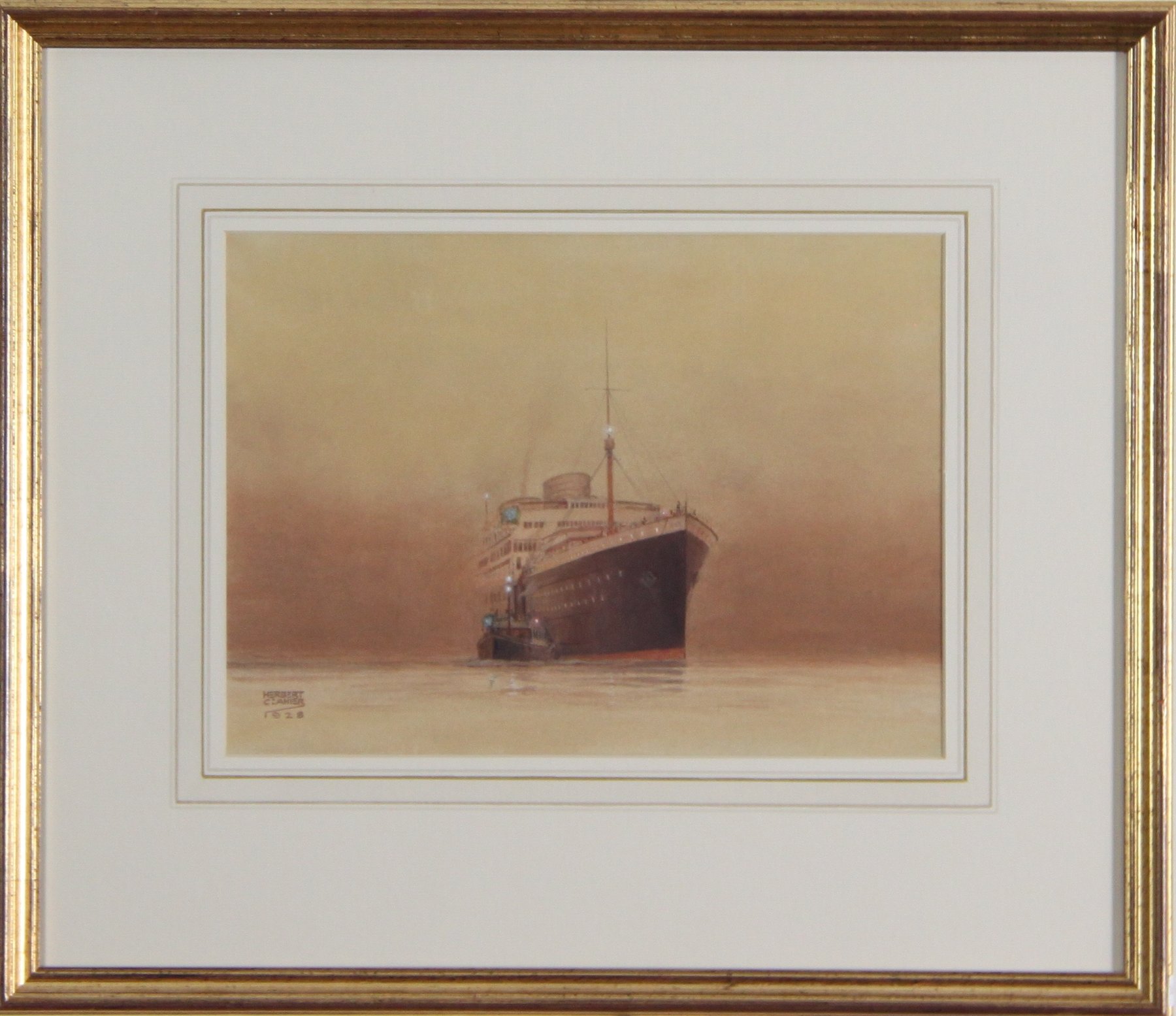 Appraisal: Herbert C Ahier Liner and Tug in Mist signed and