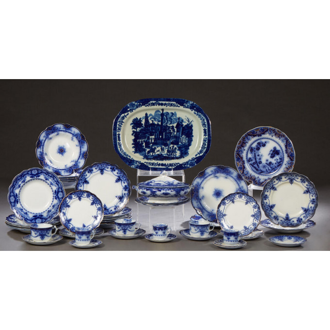 Appraisal: Large Assembled Group of Forty-Seven Pieces of English Flow Blue