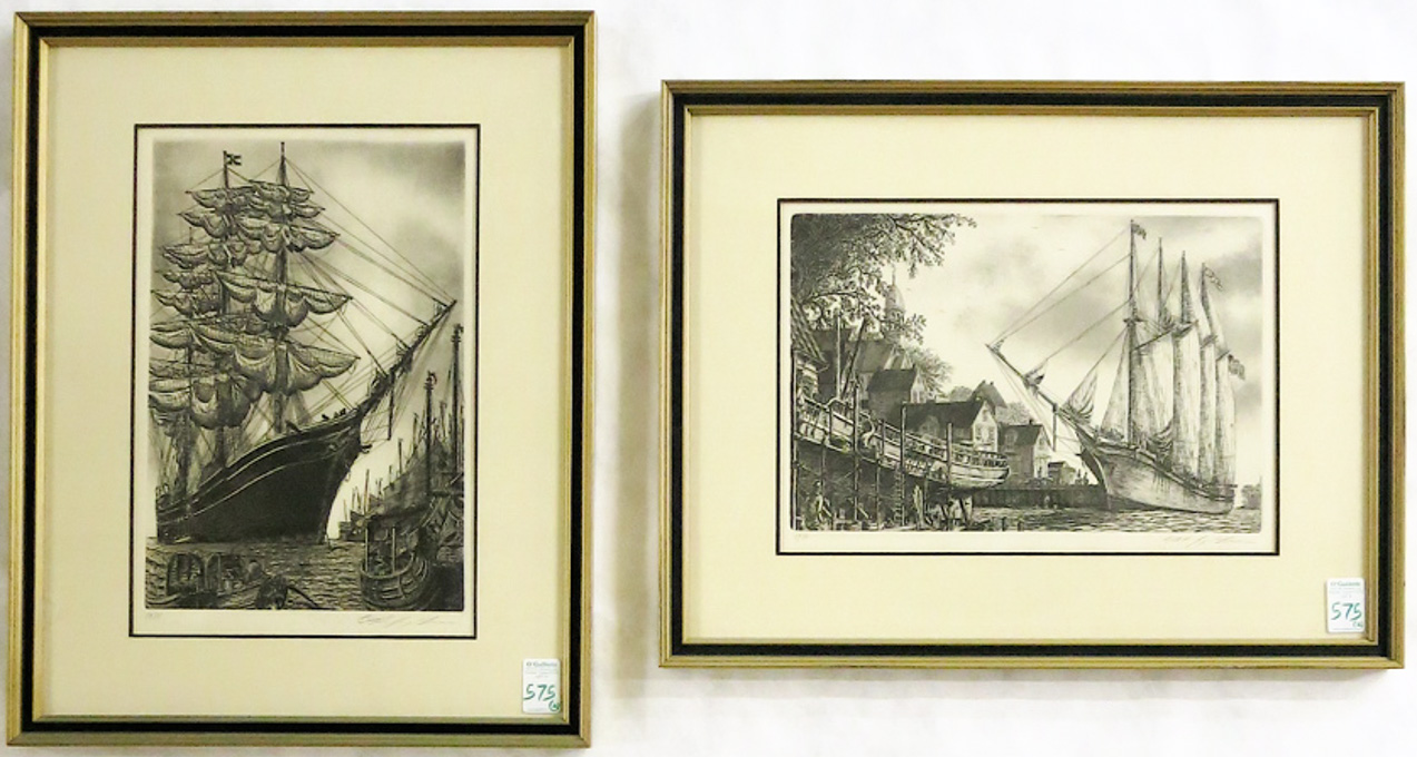 Appraisal: ALAN JAY GAINES TWO ETCHINGS American th century The schooner