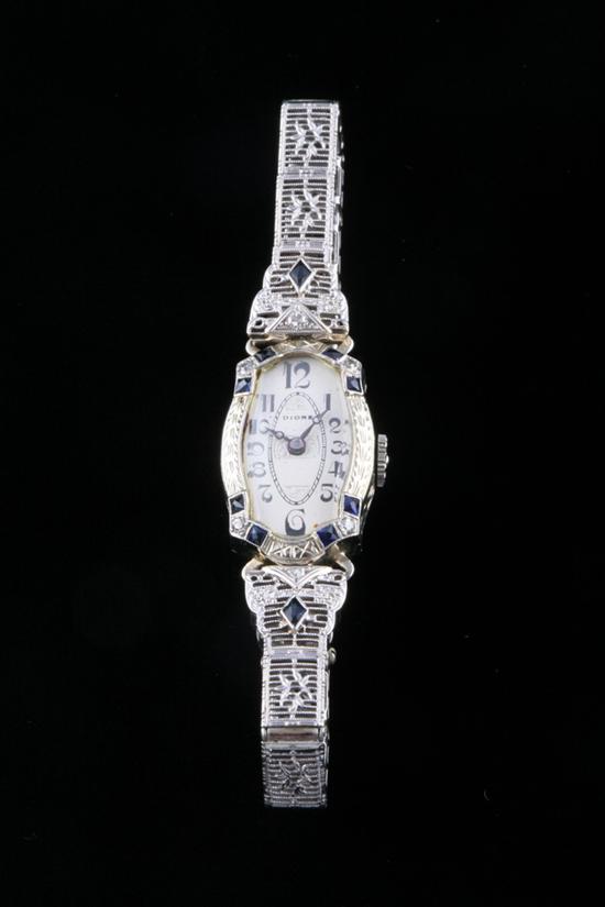 Appraisal: LADY'S ART DECO K WHITE GOLD SAPPHIRE AND DIAMOND WRISTWATCH