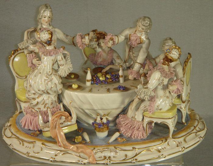 Appraisal: Meissen style porcelain grouping Toast at the Dinner Party no