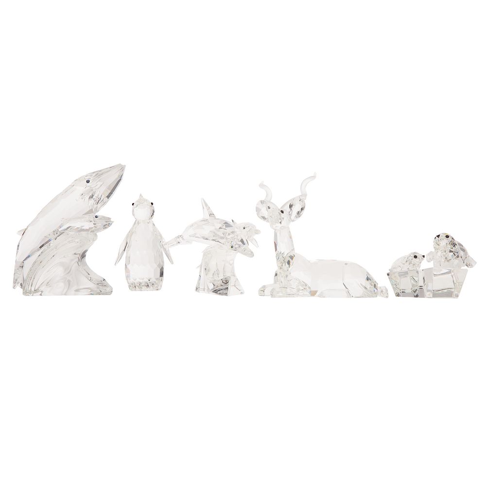 Appraisal: Five Swarovski Crystal Animals including whale and calf pair of