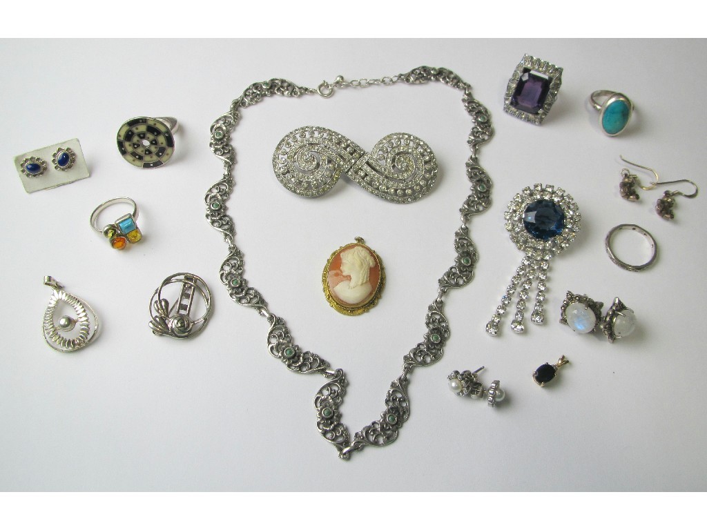 Appraisal: Lot of silver and white metal pieces to include turquoise