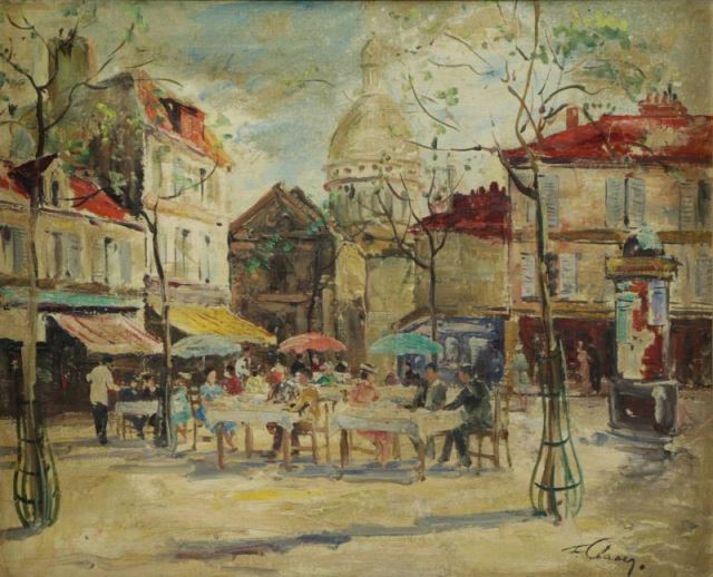 Appraisal: CLAVER F Oil on Canvas Montmartre Paris StreetScene Signed lower