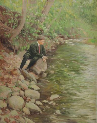 Appraisal: MOORE Smith Oil on Canvas Boy Fishing Signed 'Moore Smith'