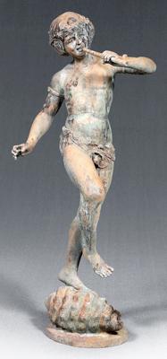 Appraisal: Bronze garden statue Bacchante with flute standing on a shell