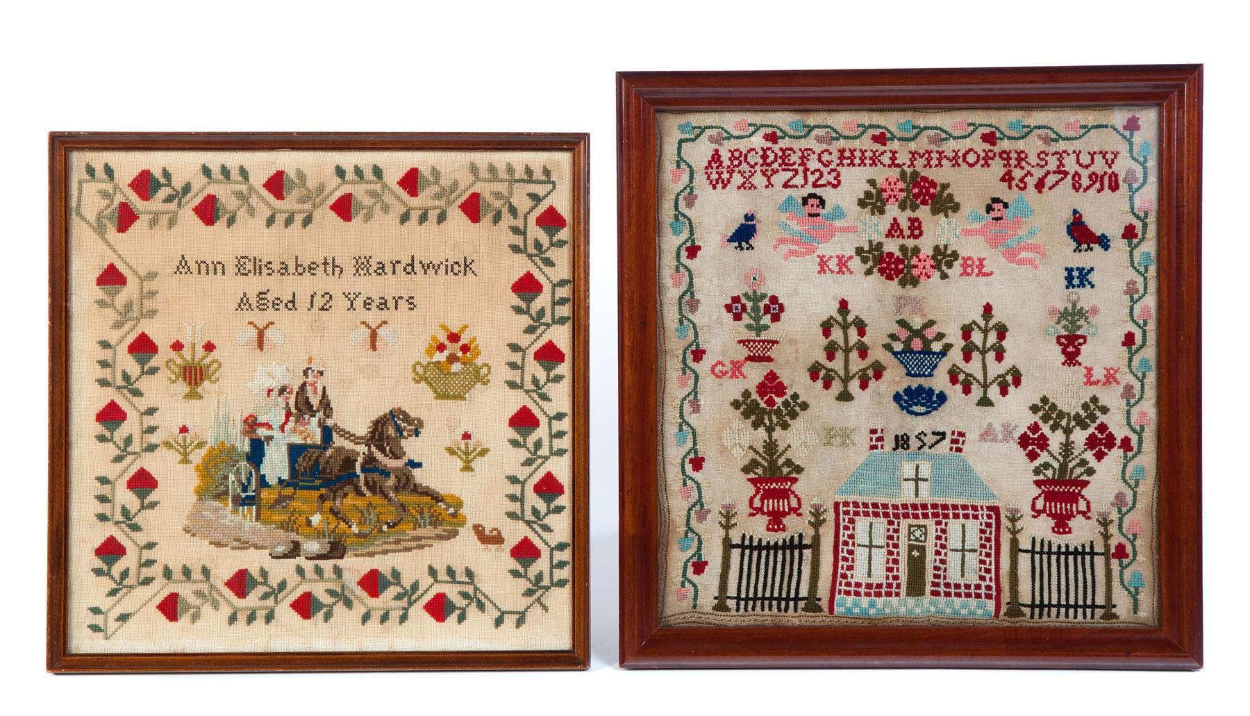 Appraisal: TWO FRAMED SAMPLERS Mid th century ABC's with a Federal