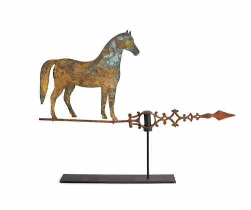 Appraisal: Gilt tin horse weathervane th c with iron directional h