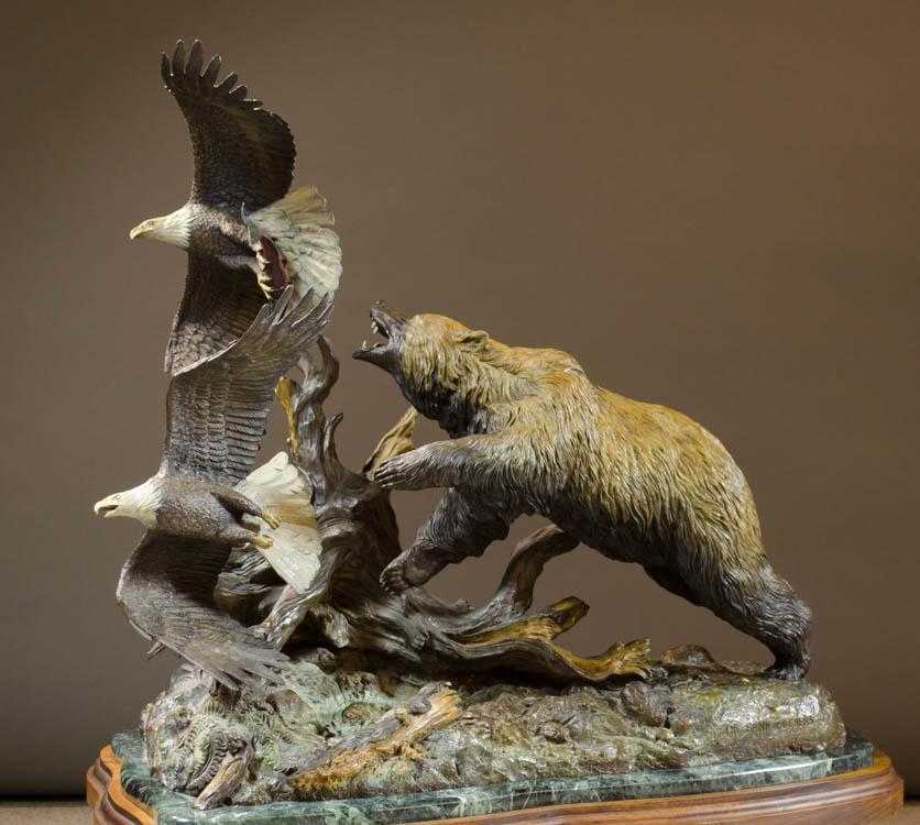 Appraisal: DAVID MANUEL OREGON B ORIGINAL BRONZE WILDLIFE FOUNTAIN SCULPTURE The