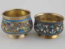 Appraisal: A Russian cloisonne enamelled silver salt by SMS Cyrillics St