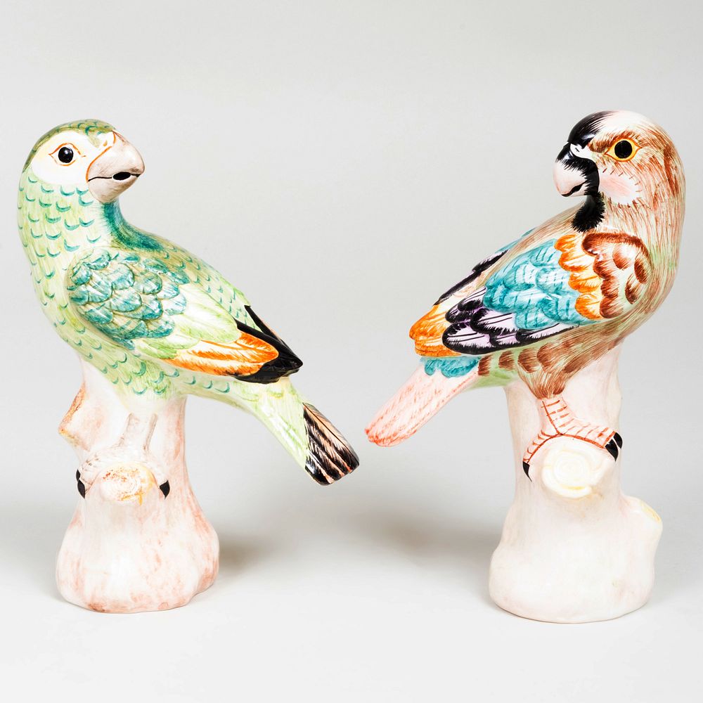 Appraisal: Pair of Italian Port Royal Porcelain Models of Parrots Black