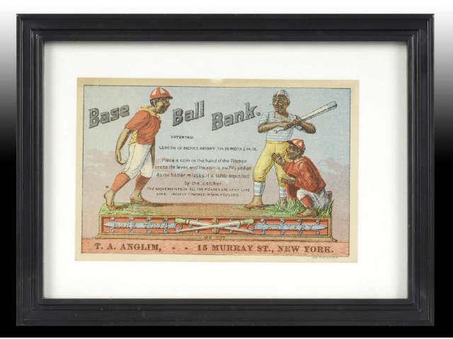 Appraisal: Darktown Battery Mechanical Bank Trade Card Description Patented Full color