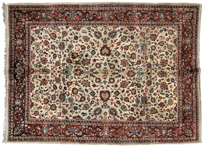 Appraisal: Sarouk rug repeating floral and vine designs on an ivory