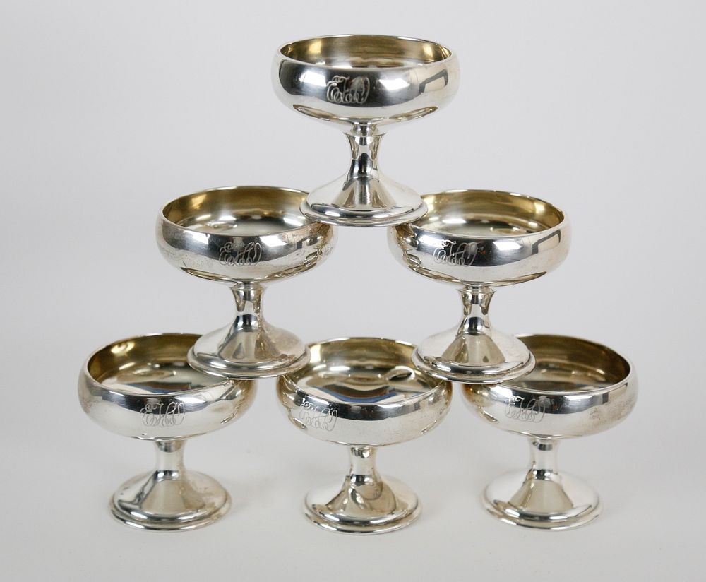 Appraisal: Set of Six Sterling Silver Champagne Glasses Set of Six