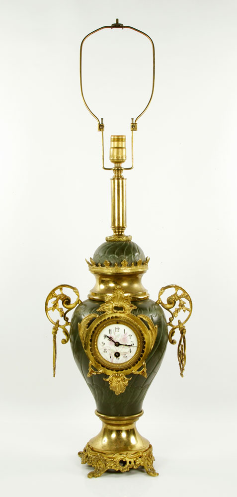 Appraisal: - Early th Century Lamp with Clock Early th century