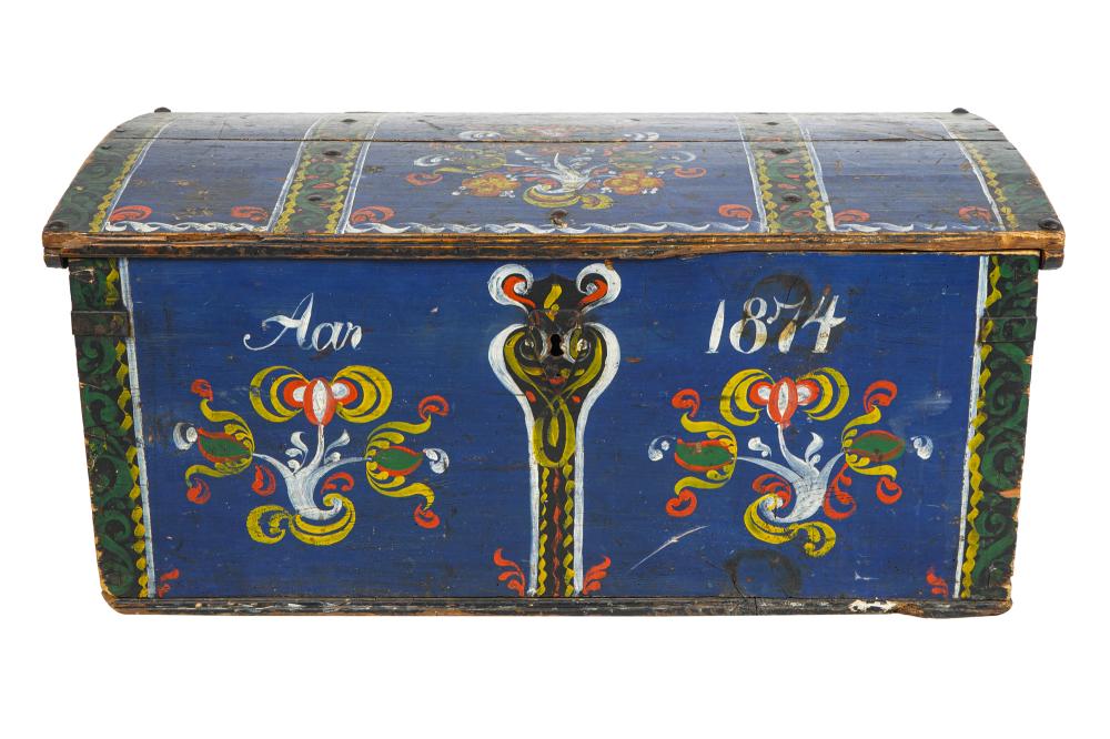 Appraisal: PAINTED WOOD TRUNKinscribed to front 'Aar ' with iron hardware