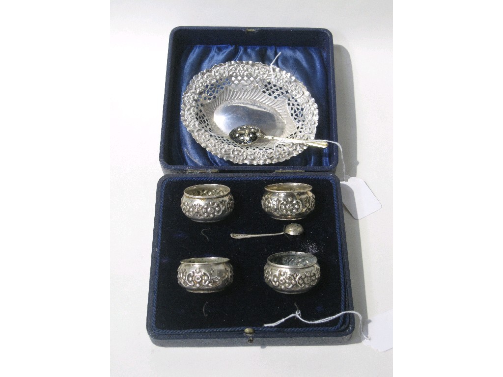 Appraisal: Lot comprising cased set of four silver salts Birmingham and