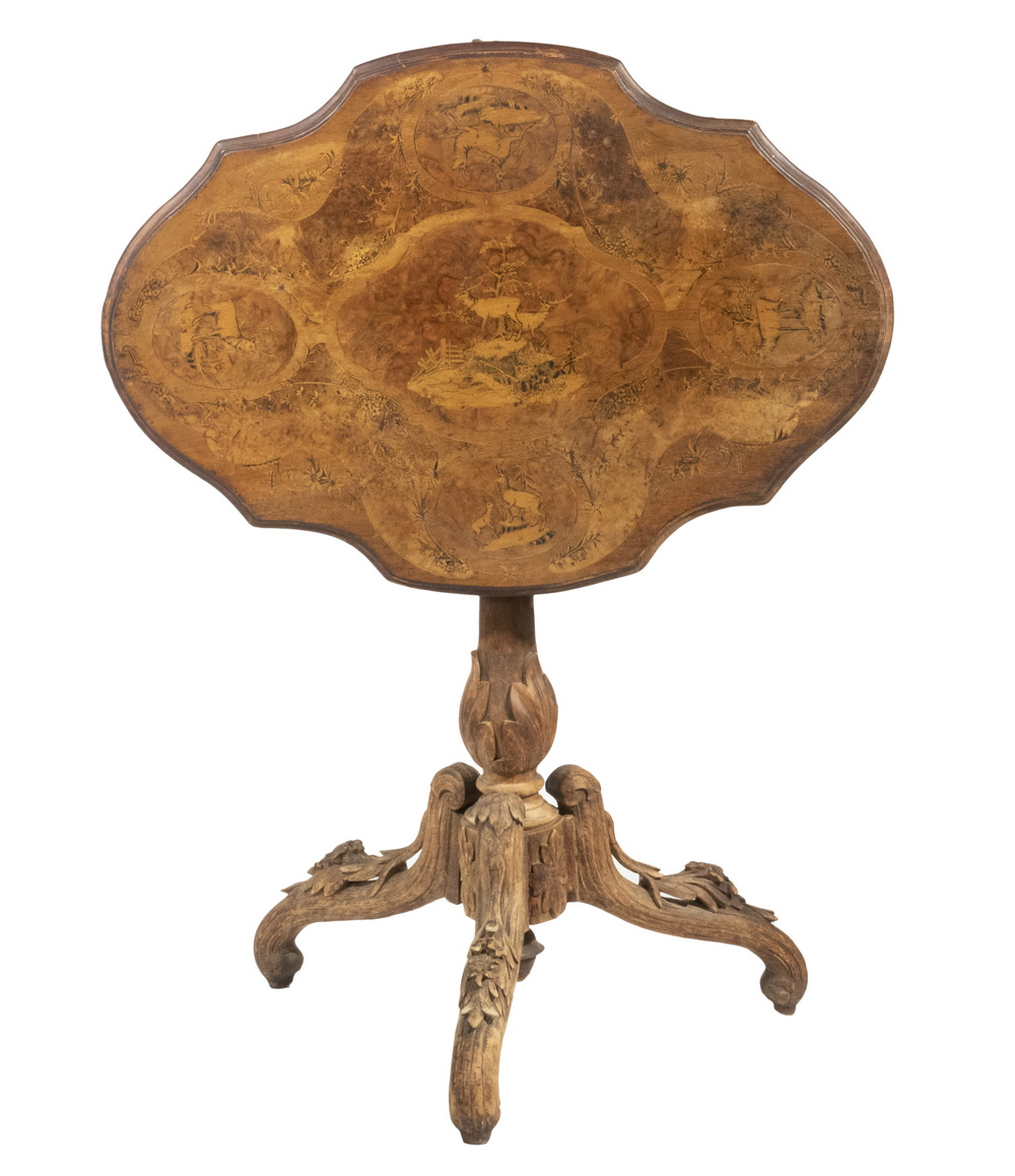 Appraisal: TH C BIG GAME THEMED INLAID TILT TOP LAMP STAND