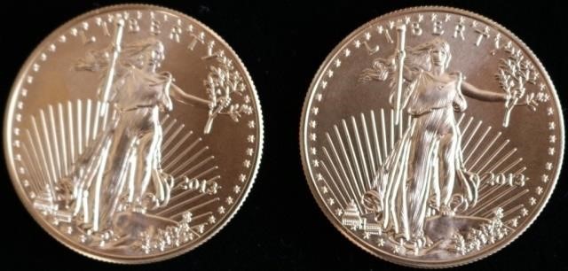 Appraisal: TWO GOLD WALKING LIBERTY COINS OZT EACH UNC